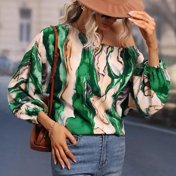 Elliana Boat Neck Blouse - Emerald Cream - Picture 2 of 4